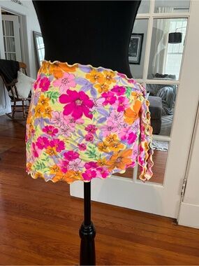 wild fable Pink Floral Tie-Trim Swimsuit Coverup